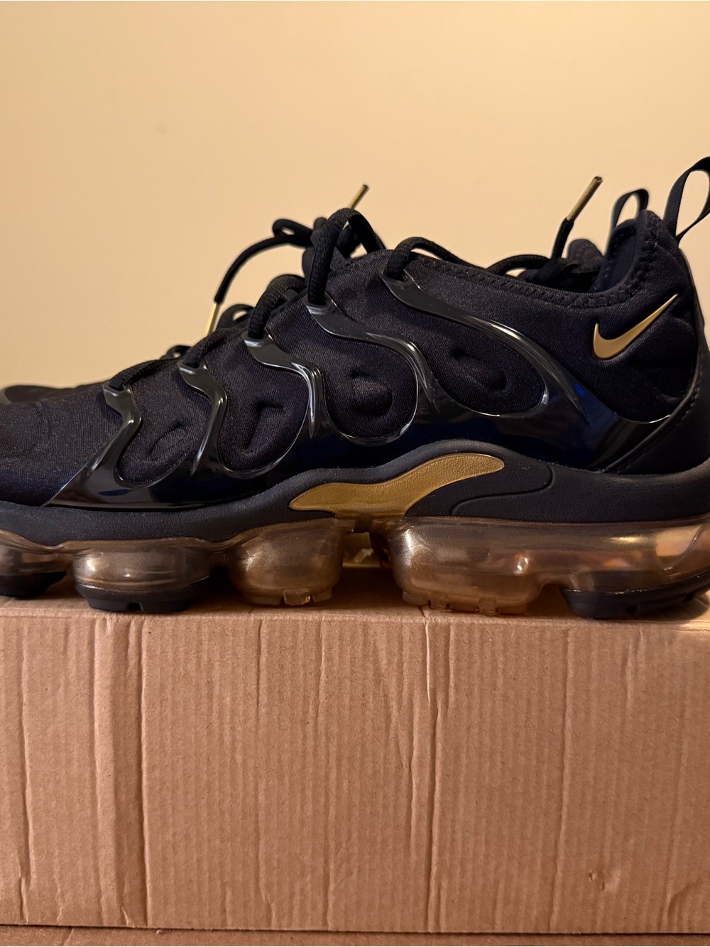 Nike Black and Gold VaporMax Plus Sneakers